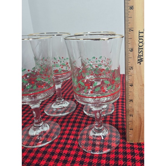 Vintage 1986 Arby's Holly/Berry Christmas Goblets w/Gold Trim 12oz Set of 4 - Picture 5 of 6